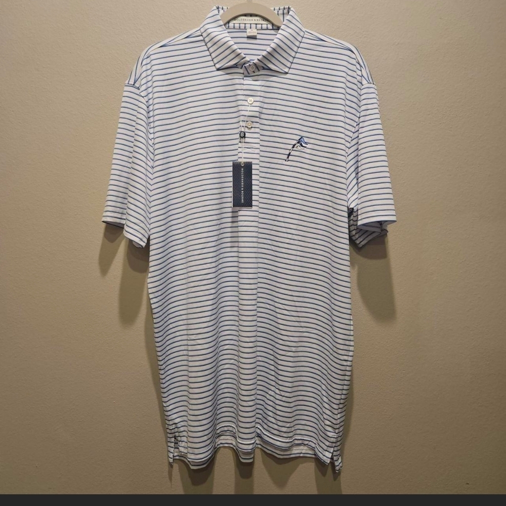 Houlderness & Bourne Men's White&Blue Striped Performance Polo Golf Shirt XL NWT - Picture 2 of 8